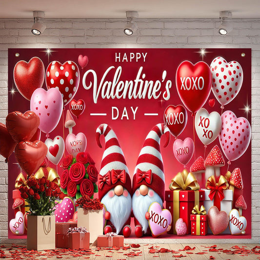 BlissYard Happy Valentines Day Photography Backdrop Love Theme 8x6FT Heart Balloon Gnome Gift Scene Background for Valentines Da