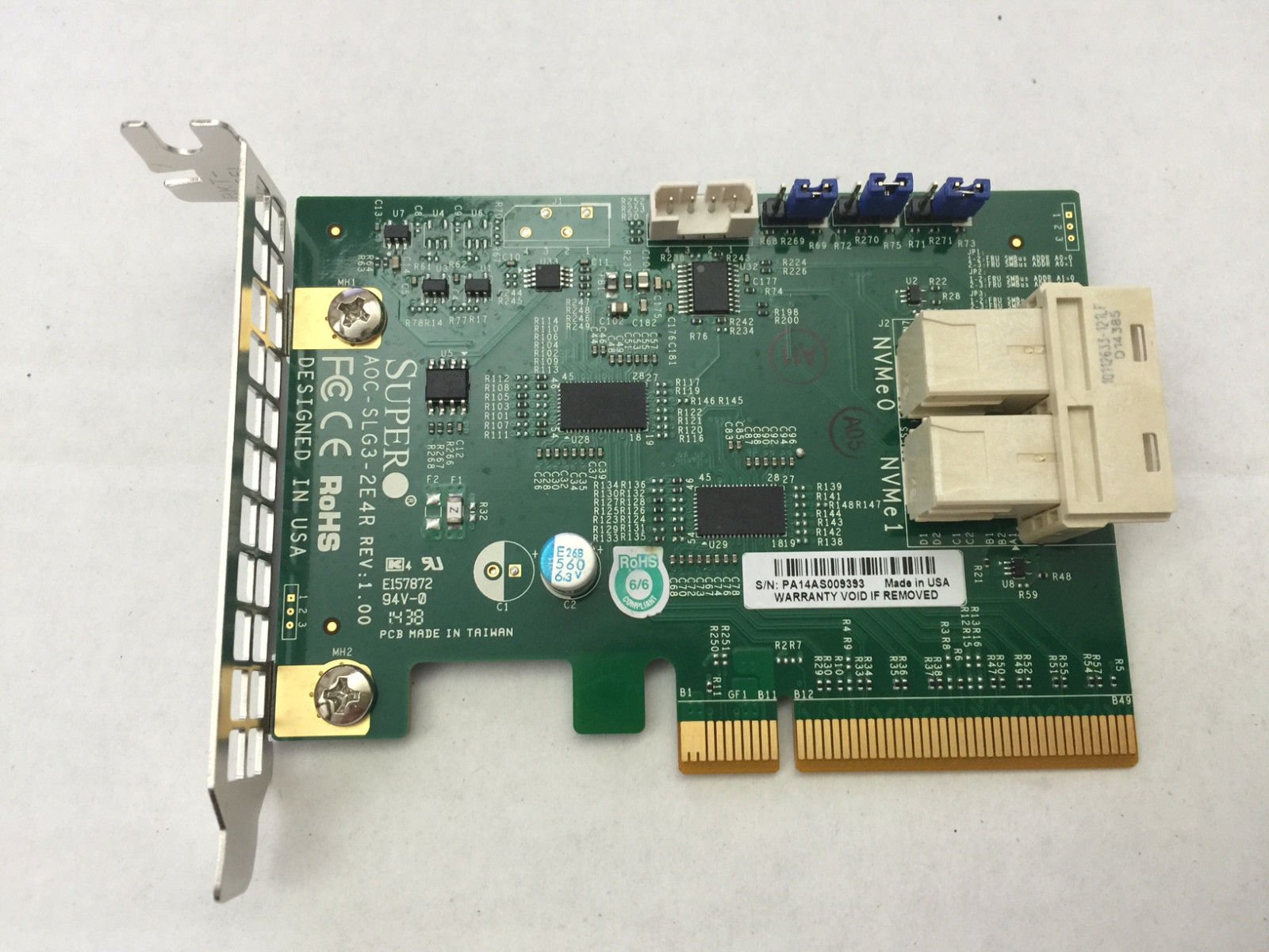 Supermicro AOC-SLG3-2E4R NVMe AOC Card, Standard LP, 2 Internal NVMe Ports, x4 per Port, Gen-3