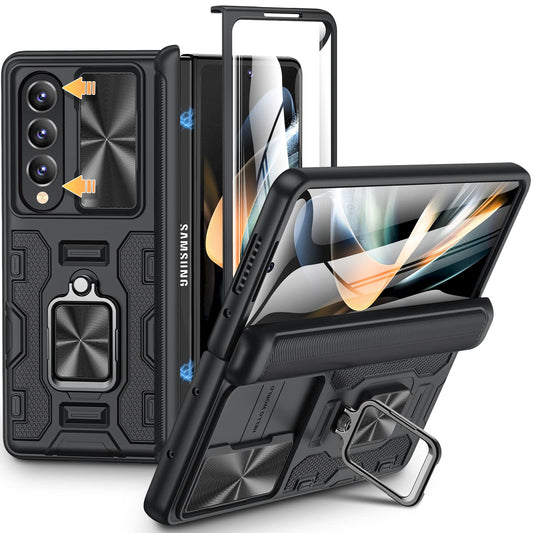 VEGO for Galaxy Z Fold 4 Case with Slide Camera Cover & Hinge Protection Case with Screen Protector 360Magnetic Kickstand Protec