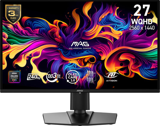 msi MAG 274QP QD-OLED X24 27-inch 2560 x 1440 (QHD) Gaming Monitor, 240Hz, Adaptive-Sync, HDMI, DisplayPort, VESA Mountable, Til