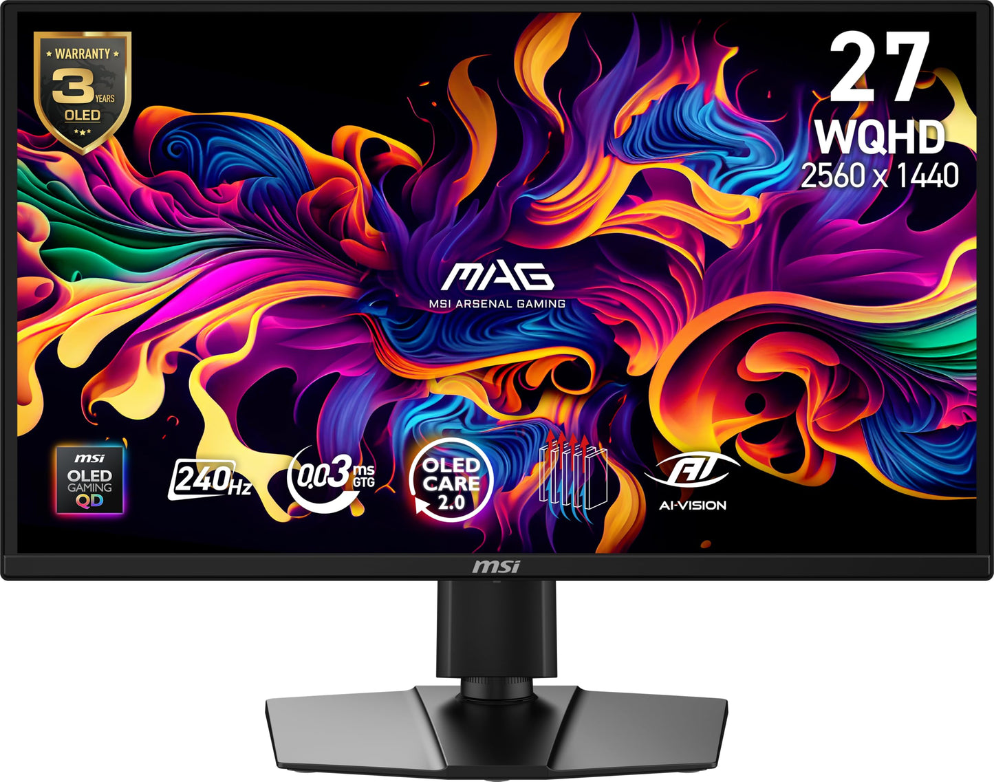 msi MAG 272QP QD-OLED X24 27-inch 2560 x 1440 (QHD) Gaming Monitor, 240Hz, Adaptive-Sync, HDMI, DisplayPort, VESA Mountable, Til