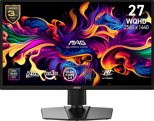 msi MAG 272QP QD-OLED X24 27-inch 2560 x 1440 (QHD) Gaming Monitor, 240Hz, Adaptive-Sync, HDMI, DisplayPort, VESA Mountable, Til