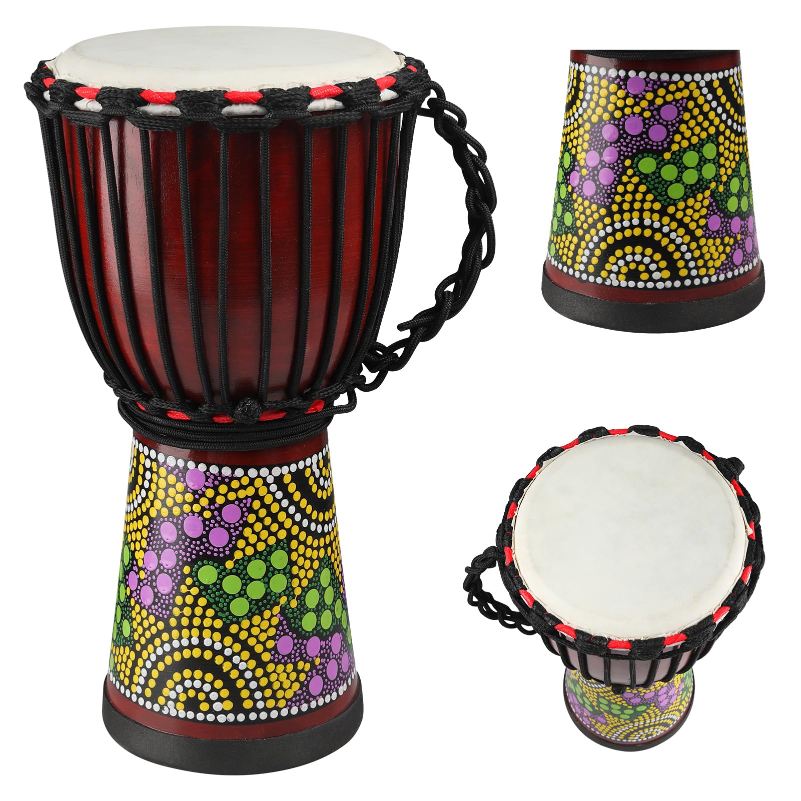 Wood Djembe Drum, 8.5 x 16Carved Mahogany African Drums with Goatskin Drumhead, West African Styled Professional Djembe Hand
