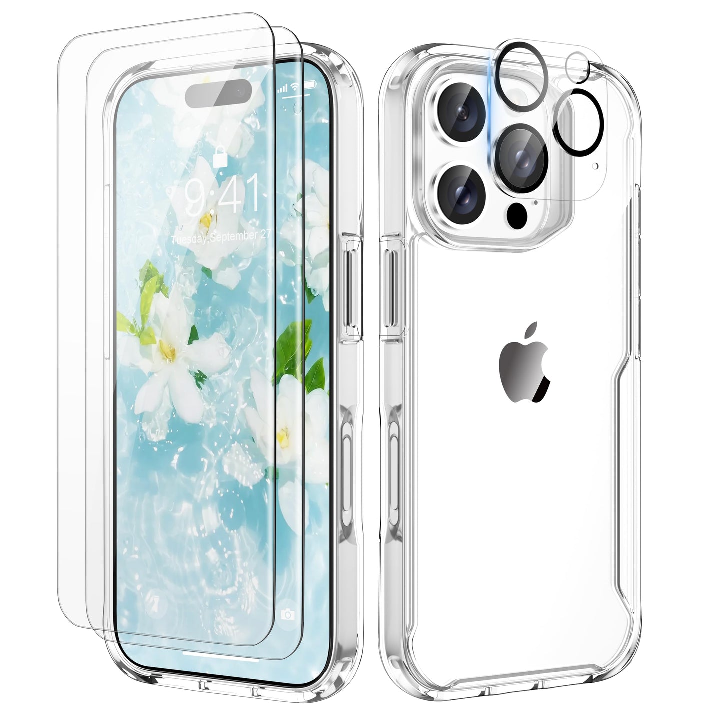 ORETECH Designed for iPhone 16 Pro Case Clear, with [2 X Screen Protector & 1 x Camera Lens Protector] [15 FT Drop Protection] R