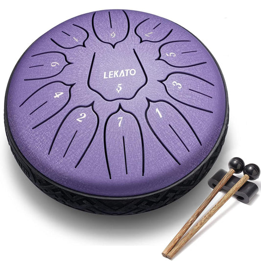 LEKATO Steel Tongue Drum 6 Inch 11 Notes, D Major, Purple - Ideal for Meditation, Yoga, and Music Education, Perfect Gift for All Ages
