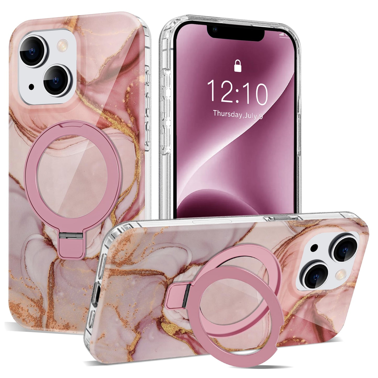 ETPESOK Compatible with iPhone 13/14 Case Marble Pattern with Magnetic Ring Stand [Compatible with Mag-Safe] TPU Protective Phon