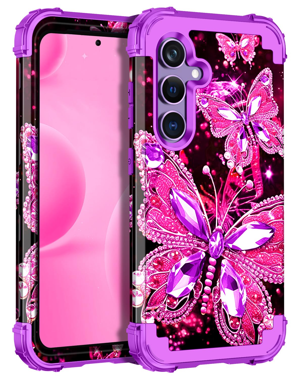 Miqala for Galaxy S24 5G Case,Glow in The Dark Three Layer Heavy Duty Shockproof Full Protection Hard Plastic Bumper+Soft Silico