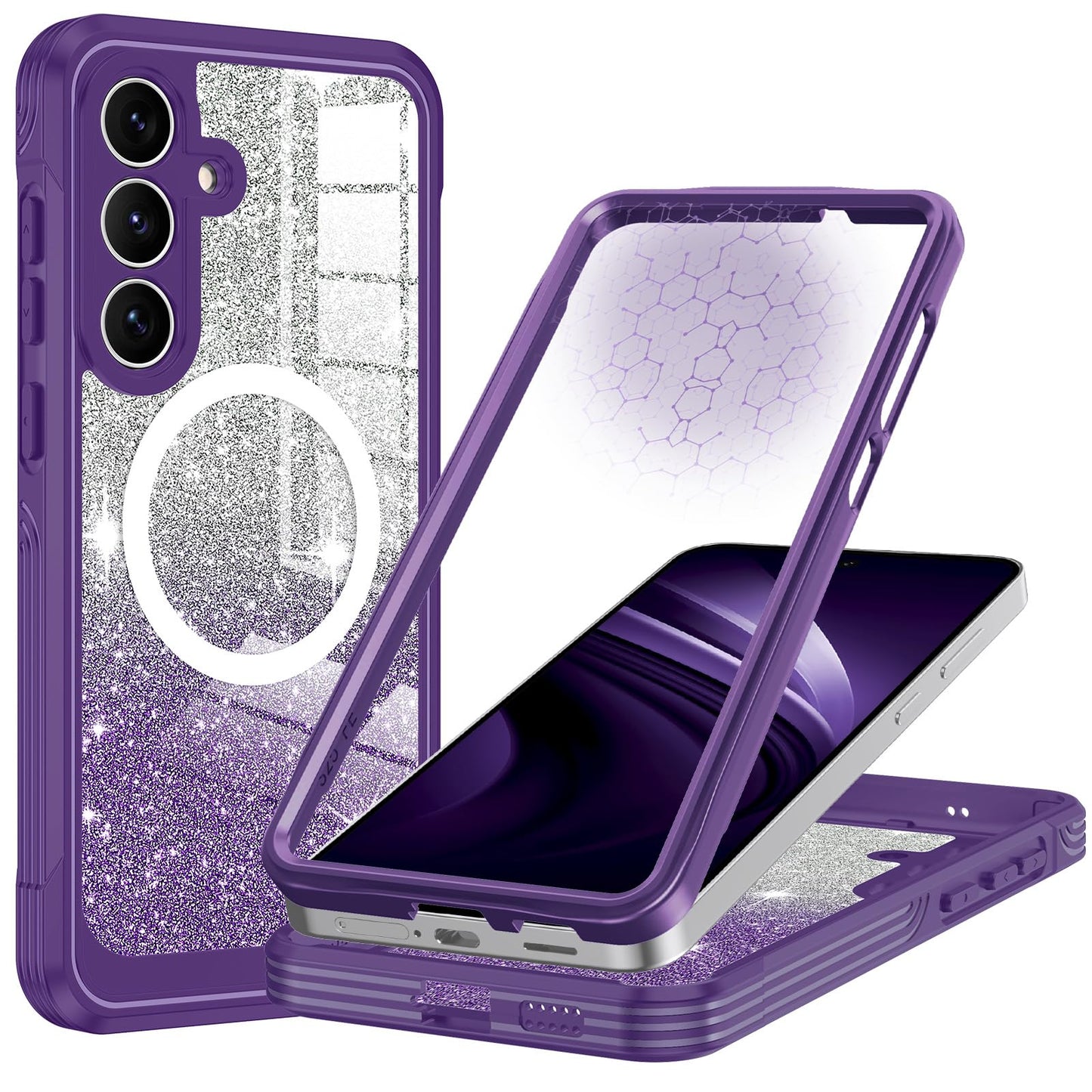 Hekodonk for Galaxy S25 FE Case Magnetic,[Compatible with Magsafe][Built-in Tempered Glass Screen Protector] [Glitter Card] Full