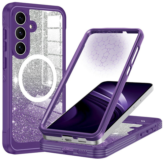 Hekodonk for Galaxy S25 FE Case Magnetic,[Compatible with Magsafe][Built-in Tempered Glass Screen Protector] [Glitter Card] Full