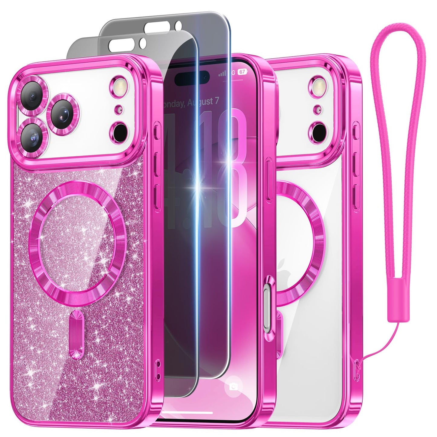 Meifigno Designed for iPhone 17 Pro Case with 2X Privacy Screen Protectors 6.3, [Glitter Card & Wrist Strap] [Compatible with Ma
