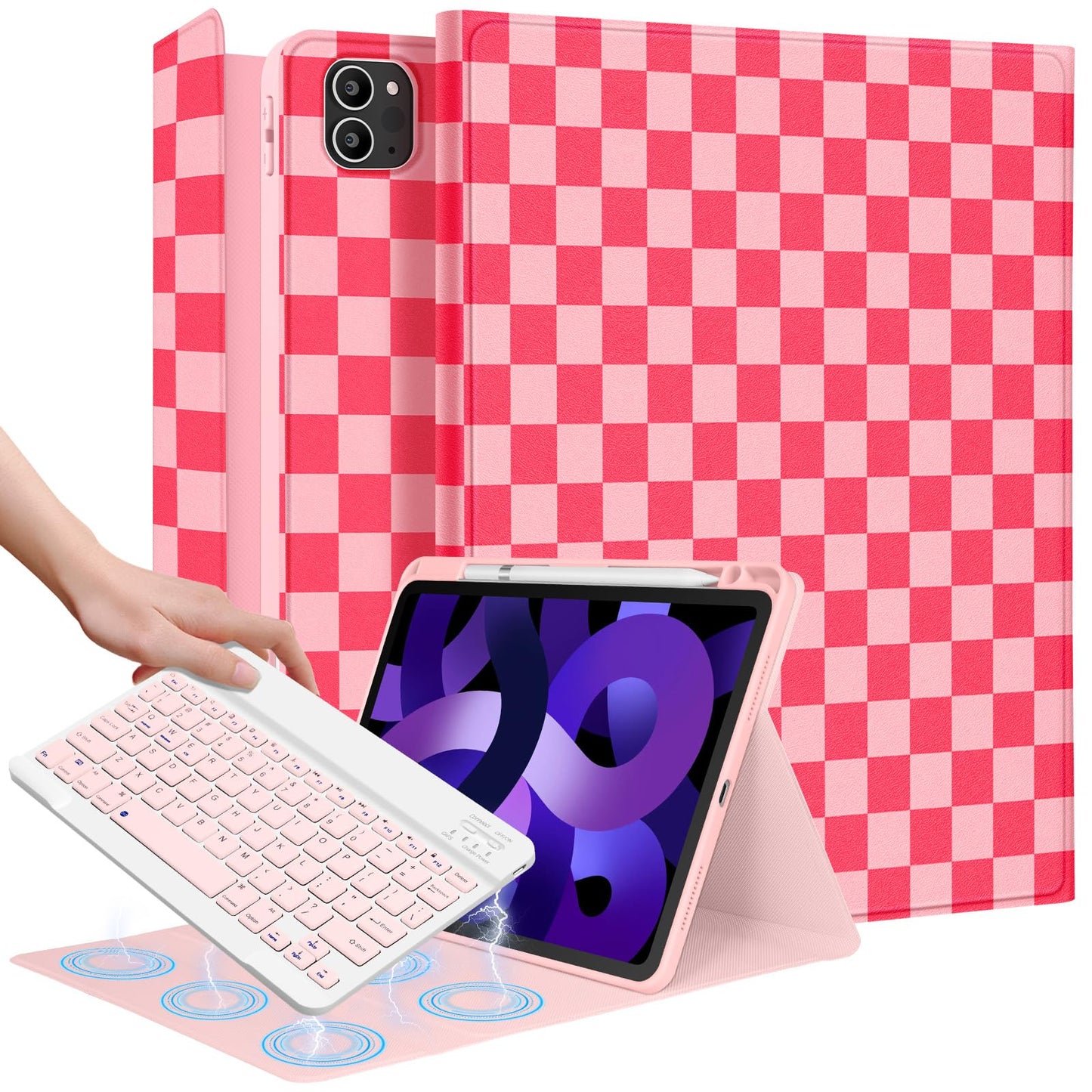 Wazzasoft for iPad Air 11 inch case with Keyboard M3/M2, Air 5th/4th Generation 10.9, Pro 11 Case with Pencil Holder Folio Wom