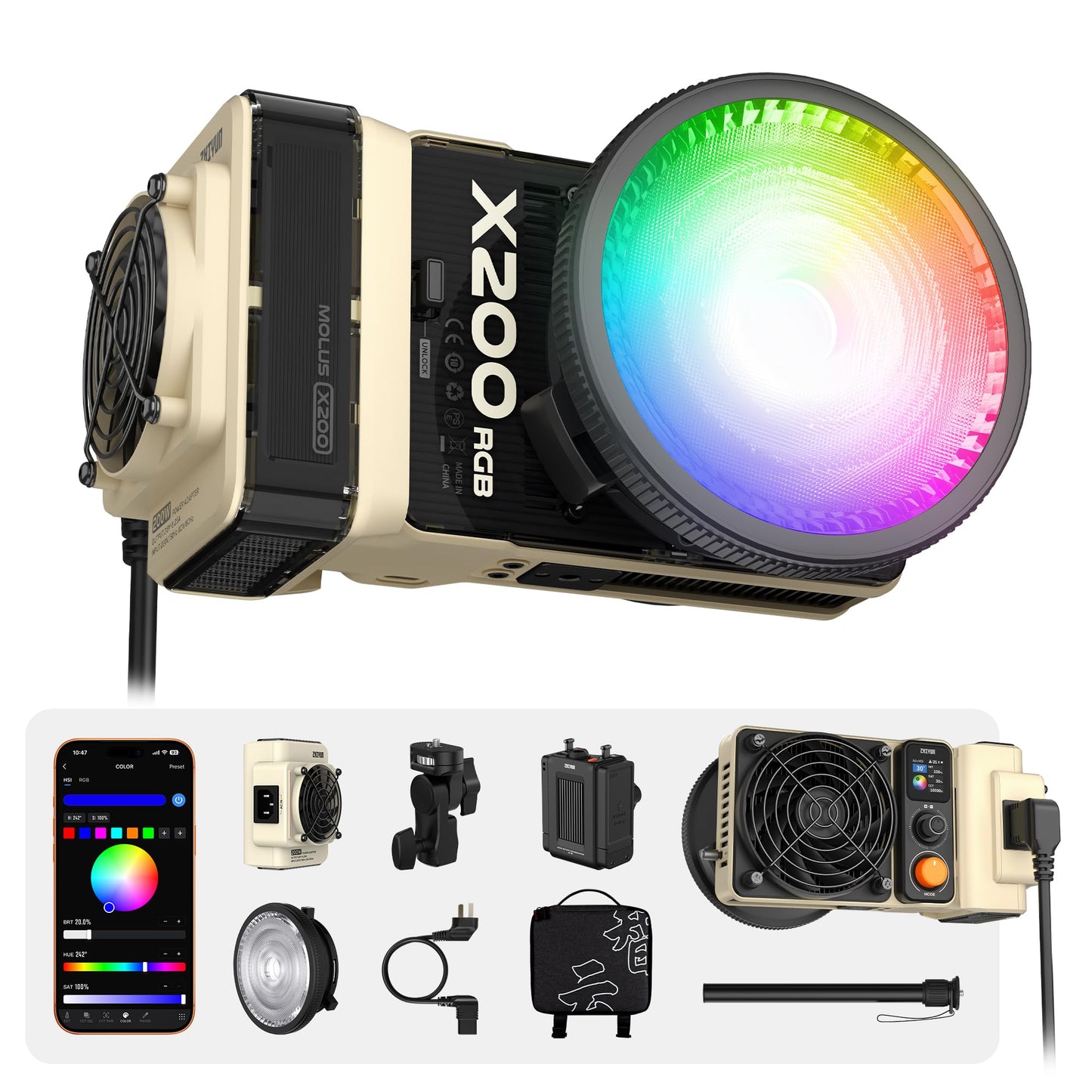 ZHIYUN MOLUS X200 RGB Combo 200W Video Light [Official] Handheld Professional Photography Lighting Portable Continuous Output Li