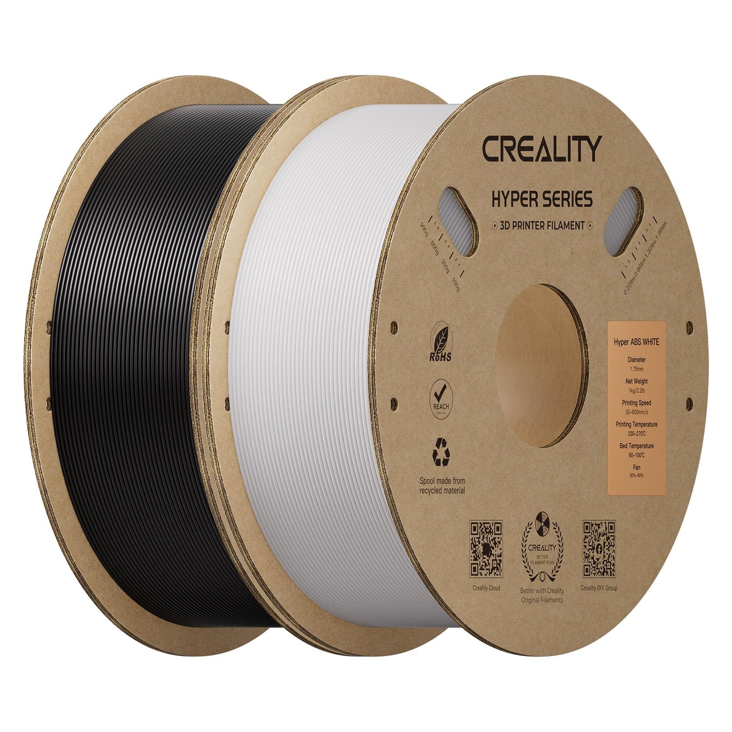 Creality ABS Filament Bundle 2KG Black&White, 3D Printer Filament ABS Designed for High Speed 350mm/s, High Impact Resistance, O