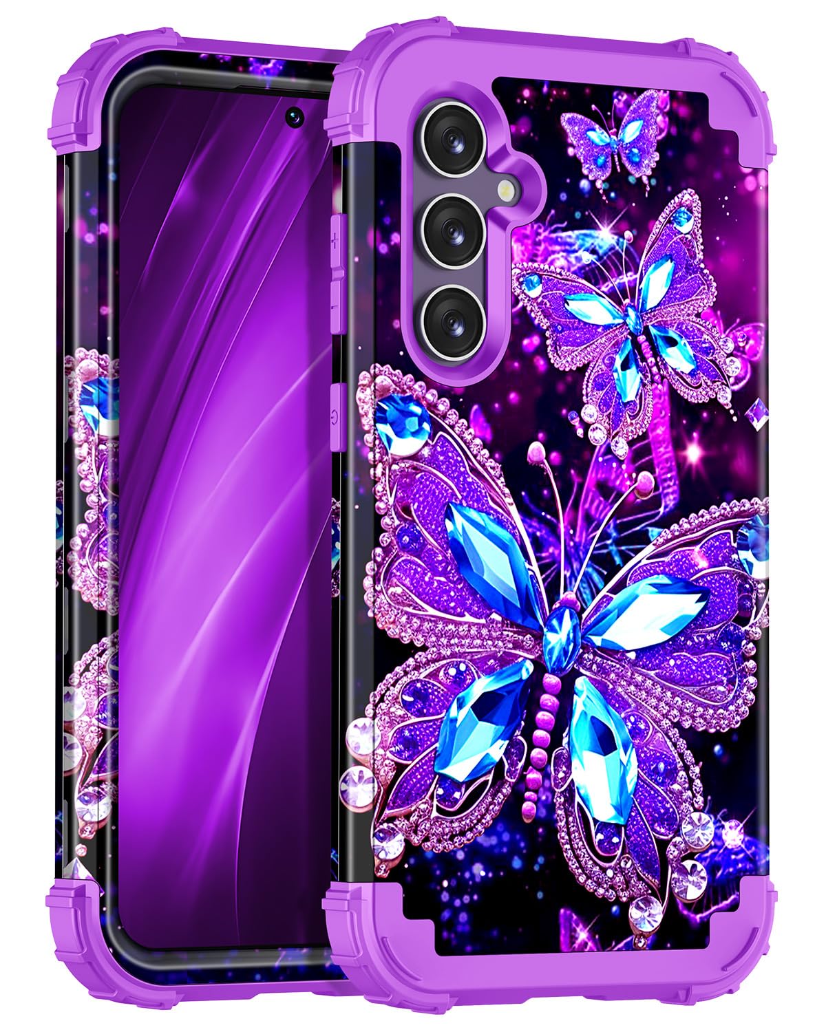 Miqala for Galaxy S23 FE 5G Case,Glow in The Dark Three Layer Heavy Duty Shockproof Full Body Protection Hard Plastic Bumper+Sof