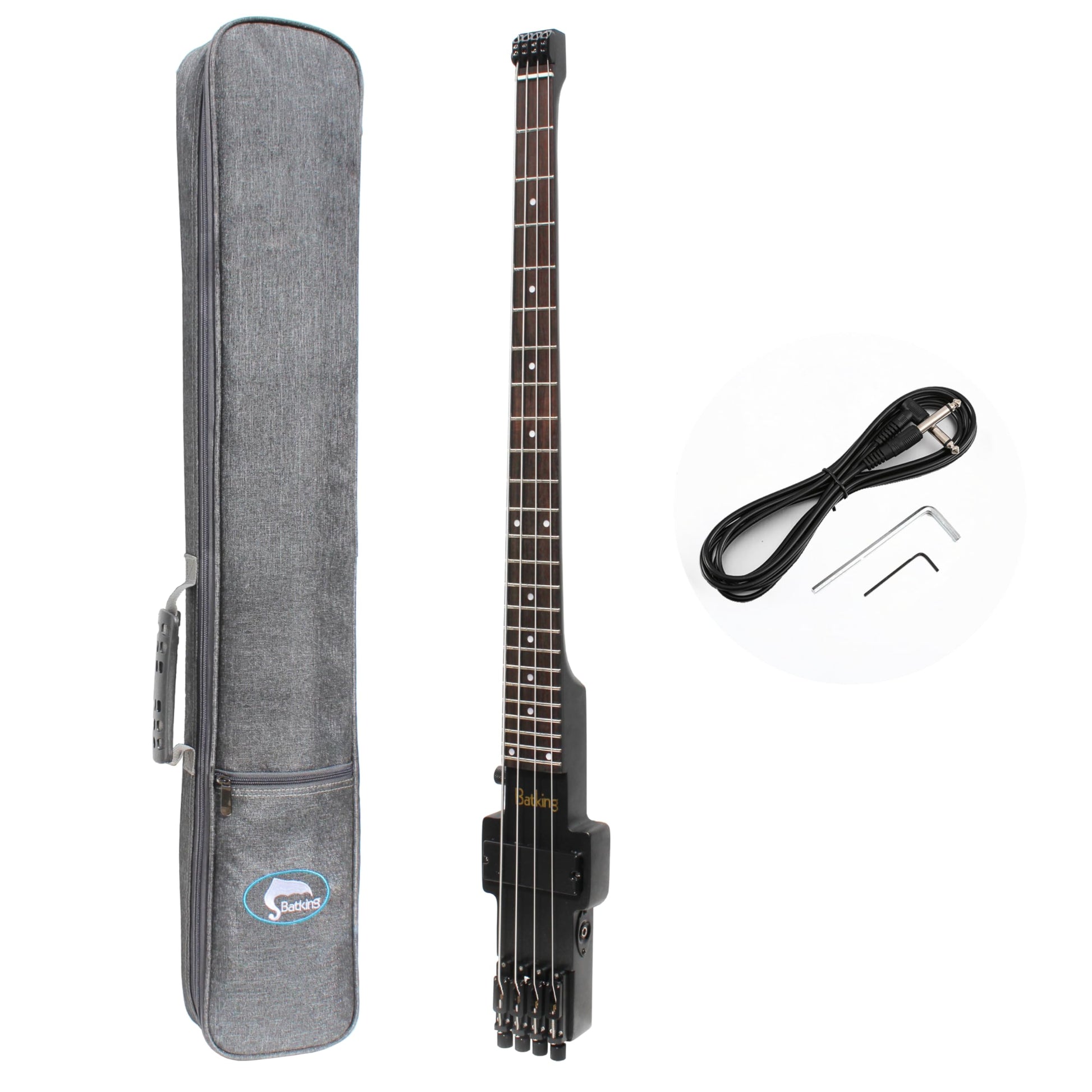 Batking Travel Bass Guitar Electric Headless Bass, 4 Strings Electric Bass with Gigbag & Truss Road & Wire