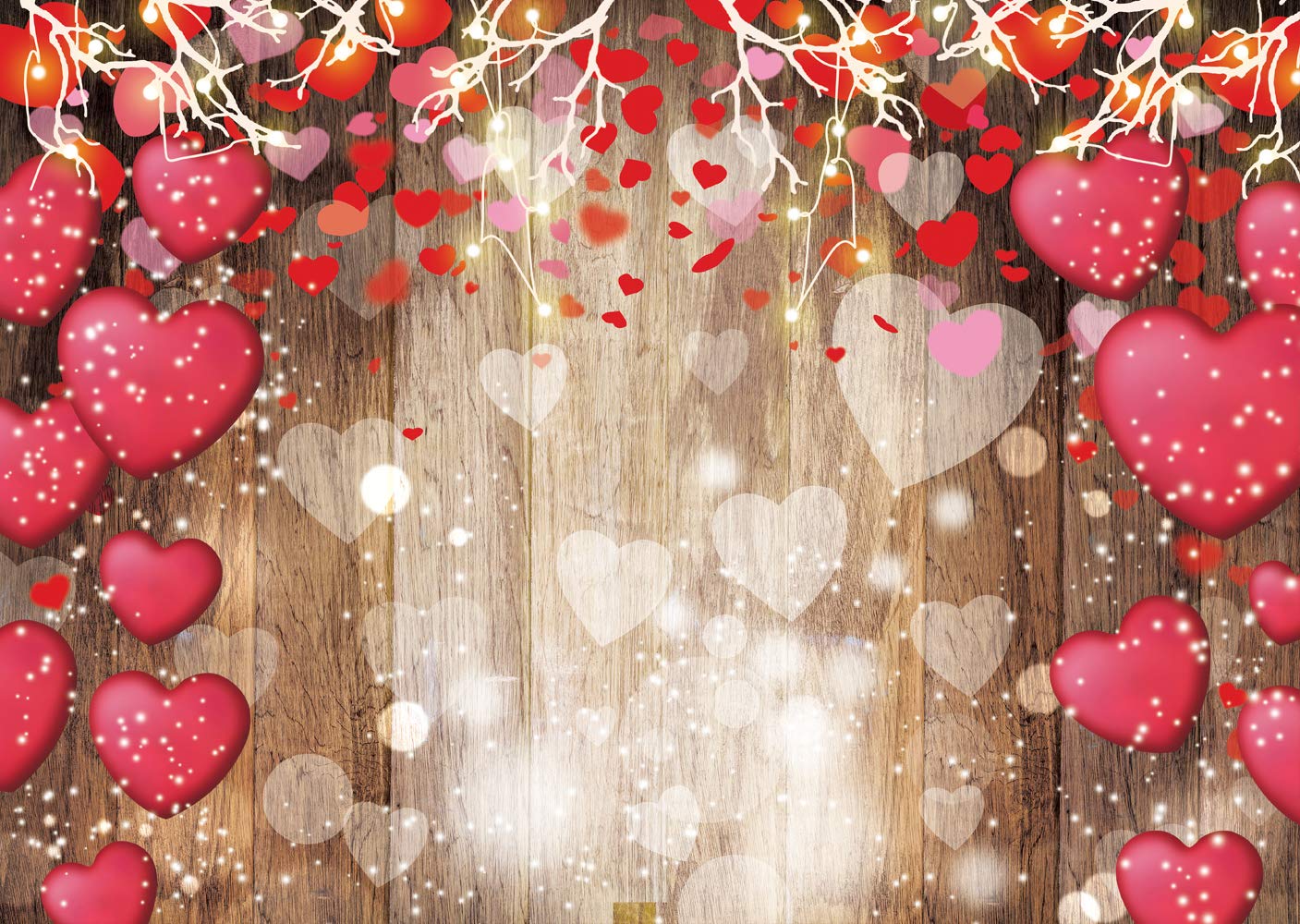 Dudaacvt 7x5ft Valentines Day Backdrop Rustic Wood Red Love Heart Background for Mothers Day Wedding Bridal Shower Party Decor