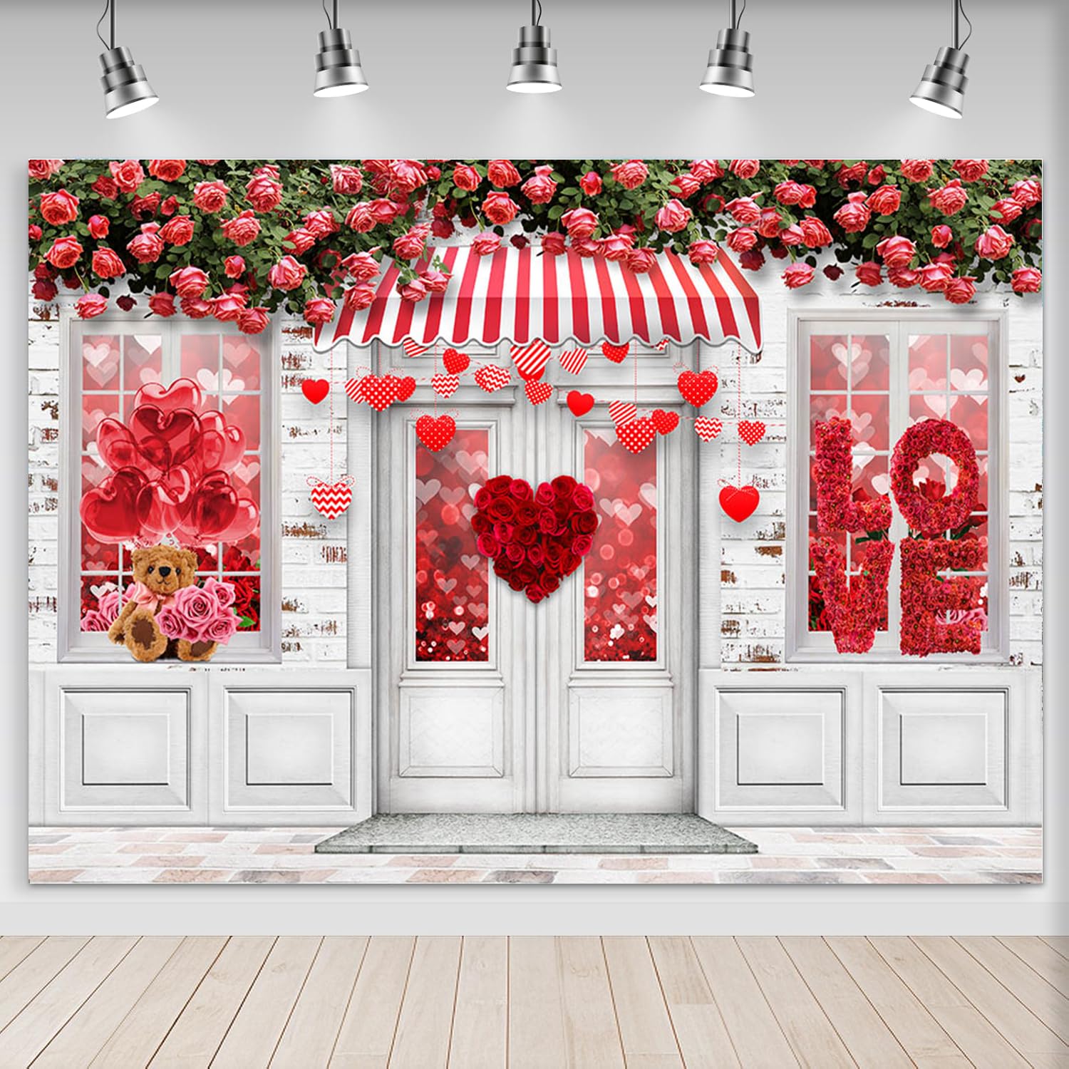 Mocsicka 7x5ft Valentines Day Backdrop for Photography Red Love Hearts Floral Anniversary Party Photo Backdrops Flower Shop Wedd