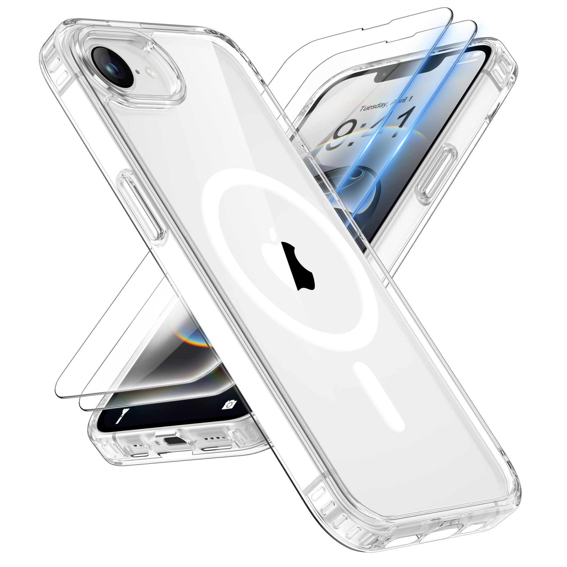 ORETECH Magnetic for iPhone 16e Case, [Compatible with MagSafe] [2 Pcs Screen Protectors] [15 FT Drop Protection] Transparent Ba