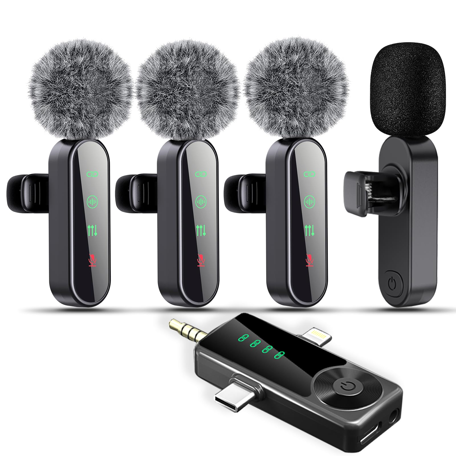 Gicorino 4 Packs Wireless Lavalier Microphone for iPhone/Android/Camera, Upgraded Mini Microphone with Noise Reduction, Mic for