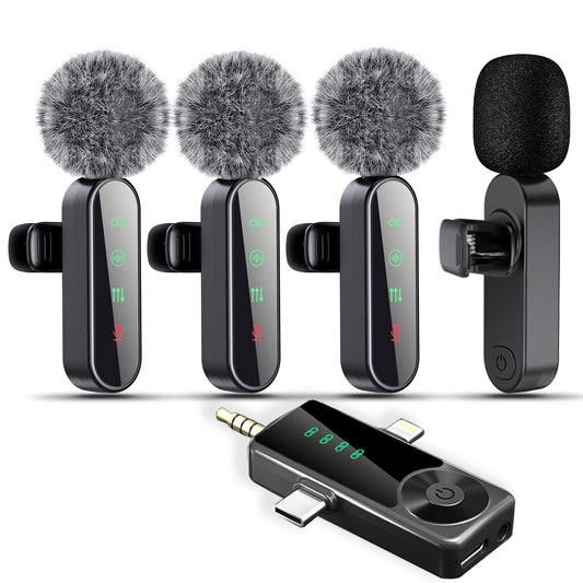 Gicorino 4 Packs Wireless Lavalier Microphone for iPhone/Android/Camera, Upgraded Mini Microphone with Noise Reduction, Mic for