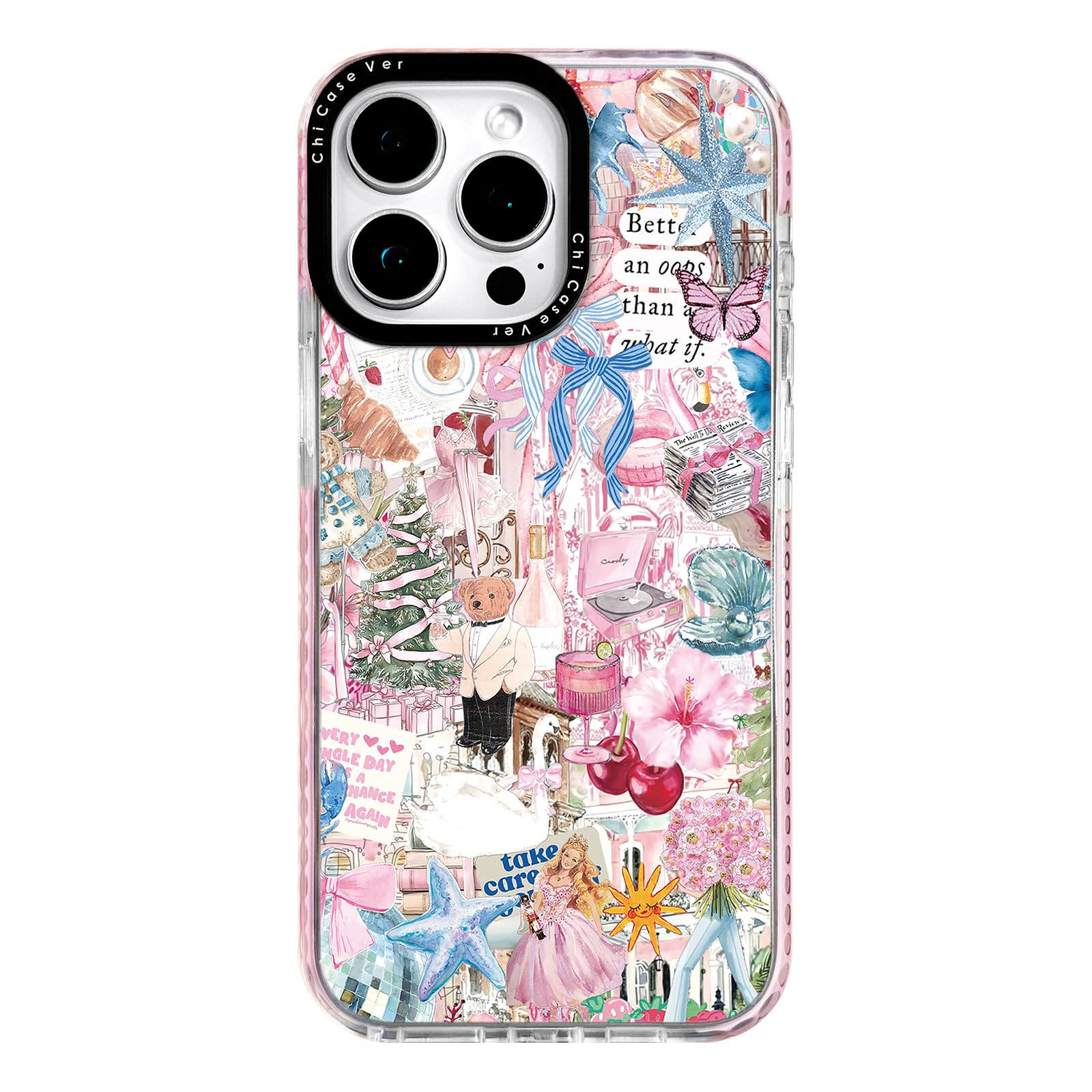 ChiCaseVer for iPhone 13 Pro Max Case, Pink Romantic Collage Pattern with Ballerinas & Cute Teddy, Military-Grade Drop Protectio