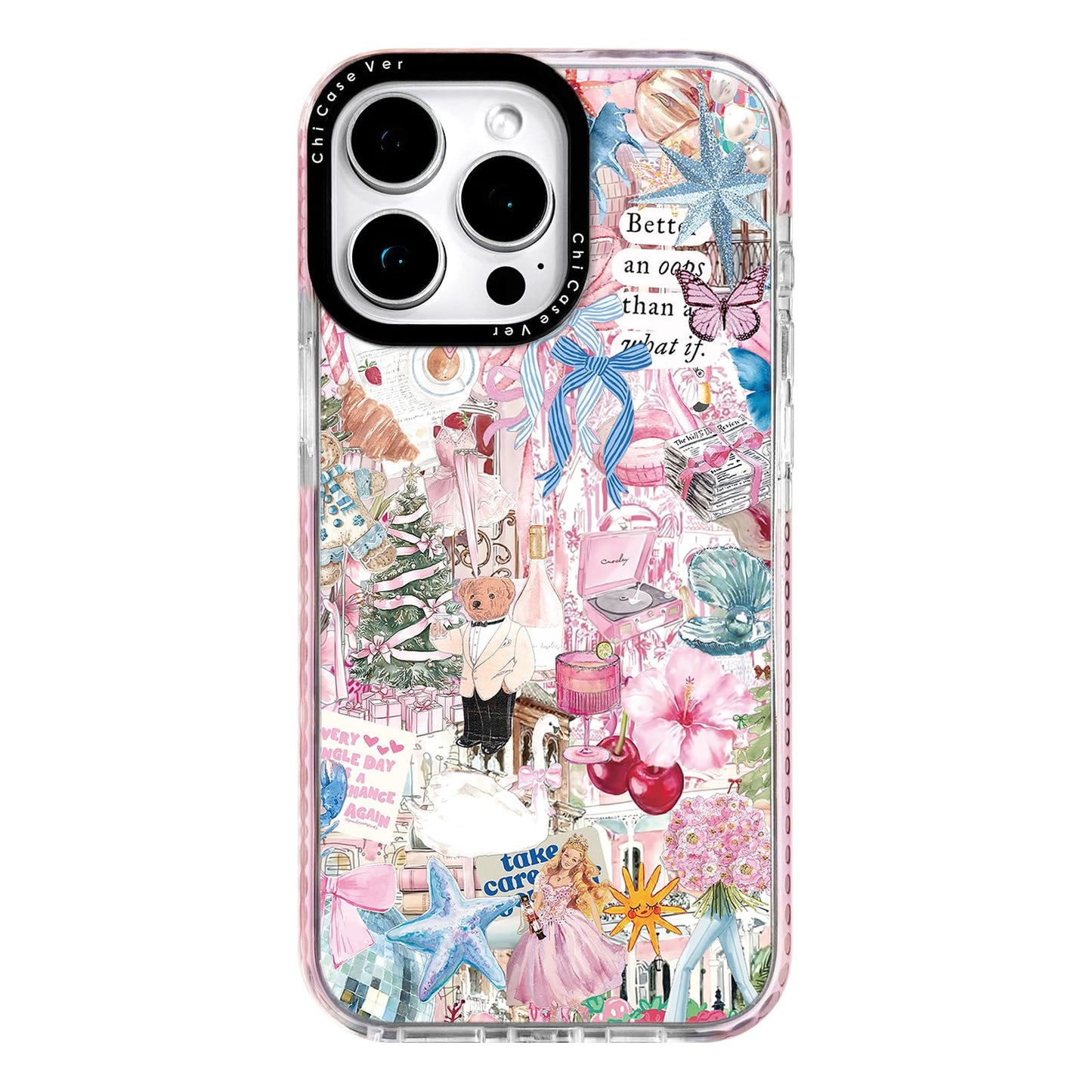 ChiCaseVer for iPhone 12 Pro Case,Pink Romantic Collage Pattern with Ballerinas & Cute Teddy, Military-Grade Drop Protection, Gi