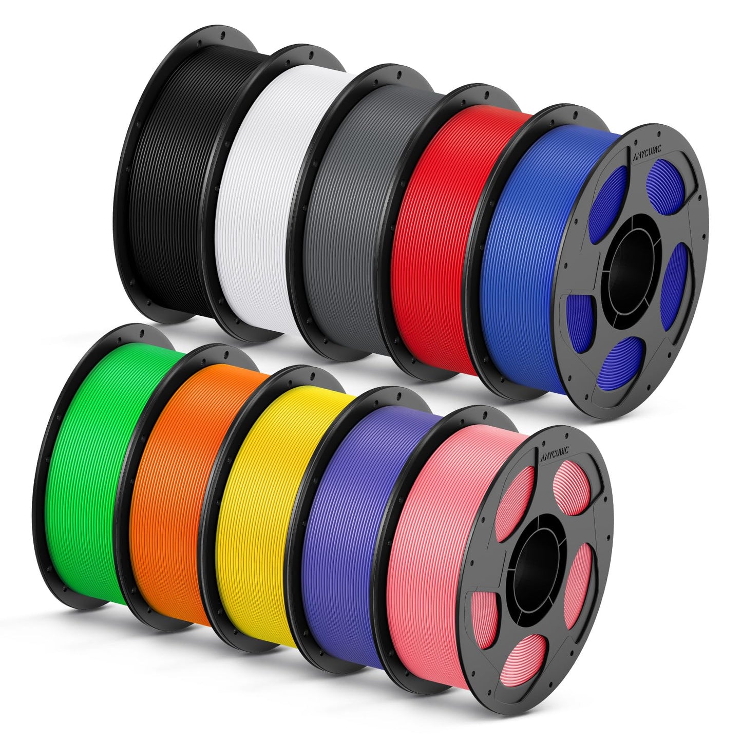 ANYCUBIC High Speed 3D Printer Filament 1.75mm Bundle, 10KG Pearl Black+Bright White+Texture Grey+Bright Red+Dazzling Blue+Class