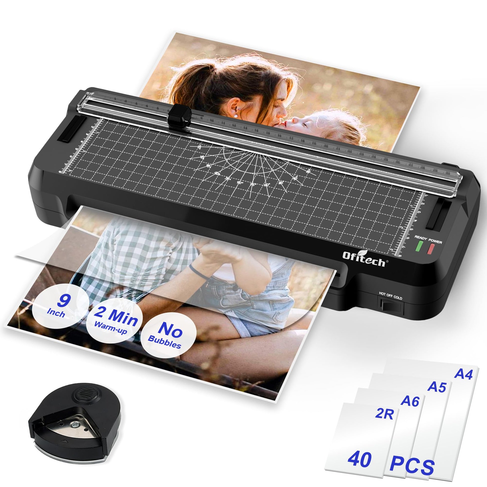 9 inch Laminator Machine with 40 Laminating Sheets, 4-in-1 Thermal Laminator with Paper Trimmer & Corner Rounder, 2-Min Fast War