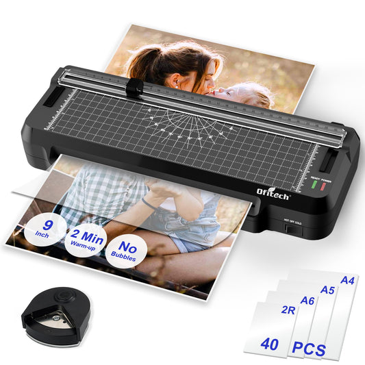 9 inch Laminator Machine with 40 Laminating Sheets, 4-in-1 Thermal Laminator with Paper Trimmer & Corner Rounder, 2-Min Fast War