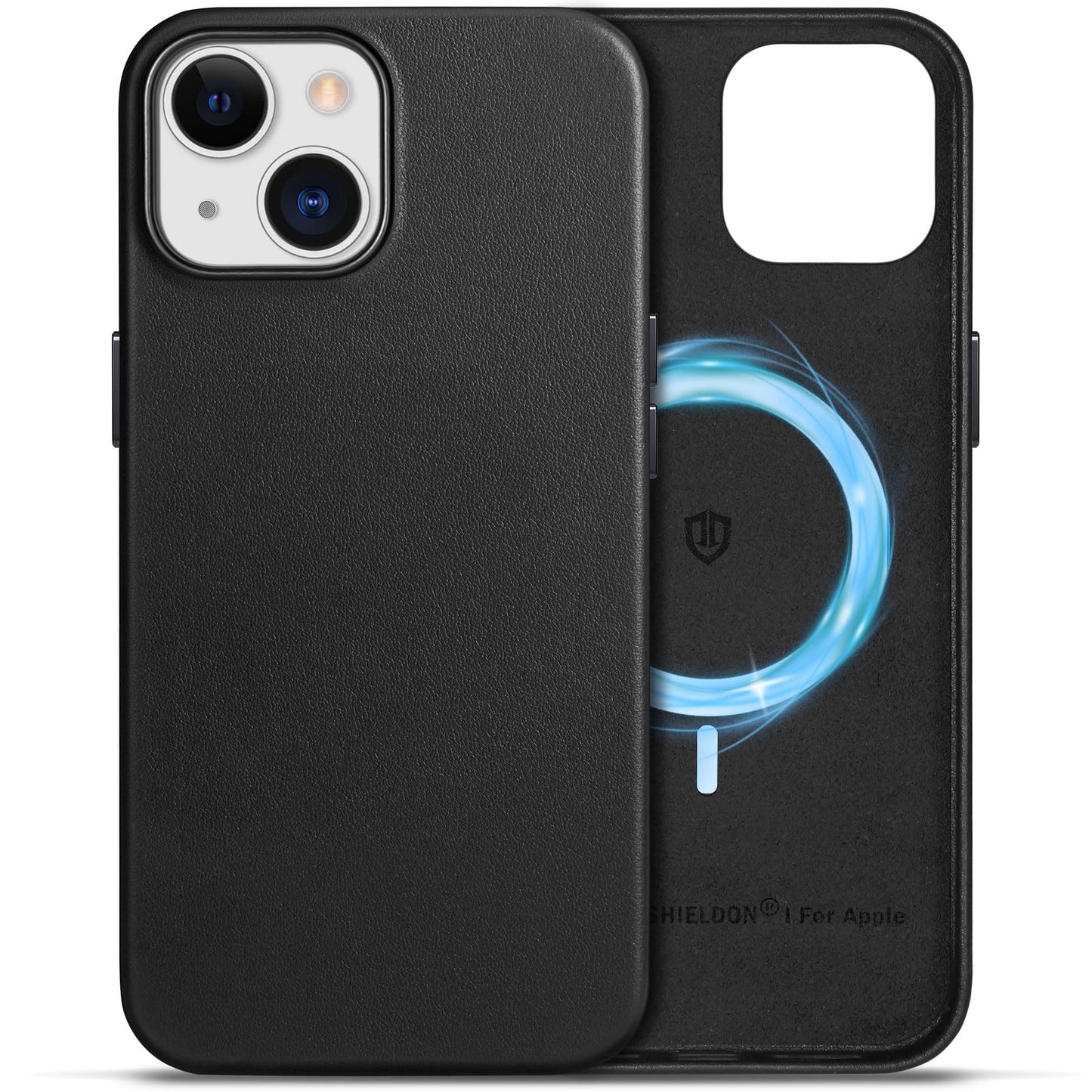 SHIELDON Case for iPhone 15 6.1, Genuine Leather Magnetic Wireless Charging Slim Fit Elegant Non-Slip Shockproof Protective Phon