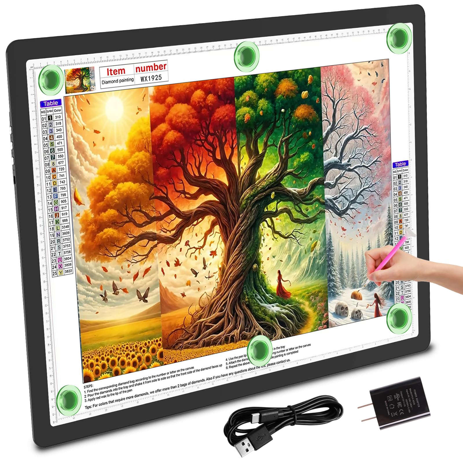 TOHETO A3 Light Board with Bag for Diamond Painting, Super Bright Magnetic Light Pad with Side Buttons, Lightbox for Tracing and