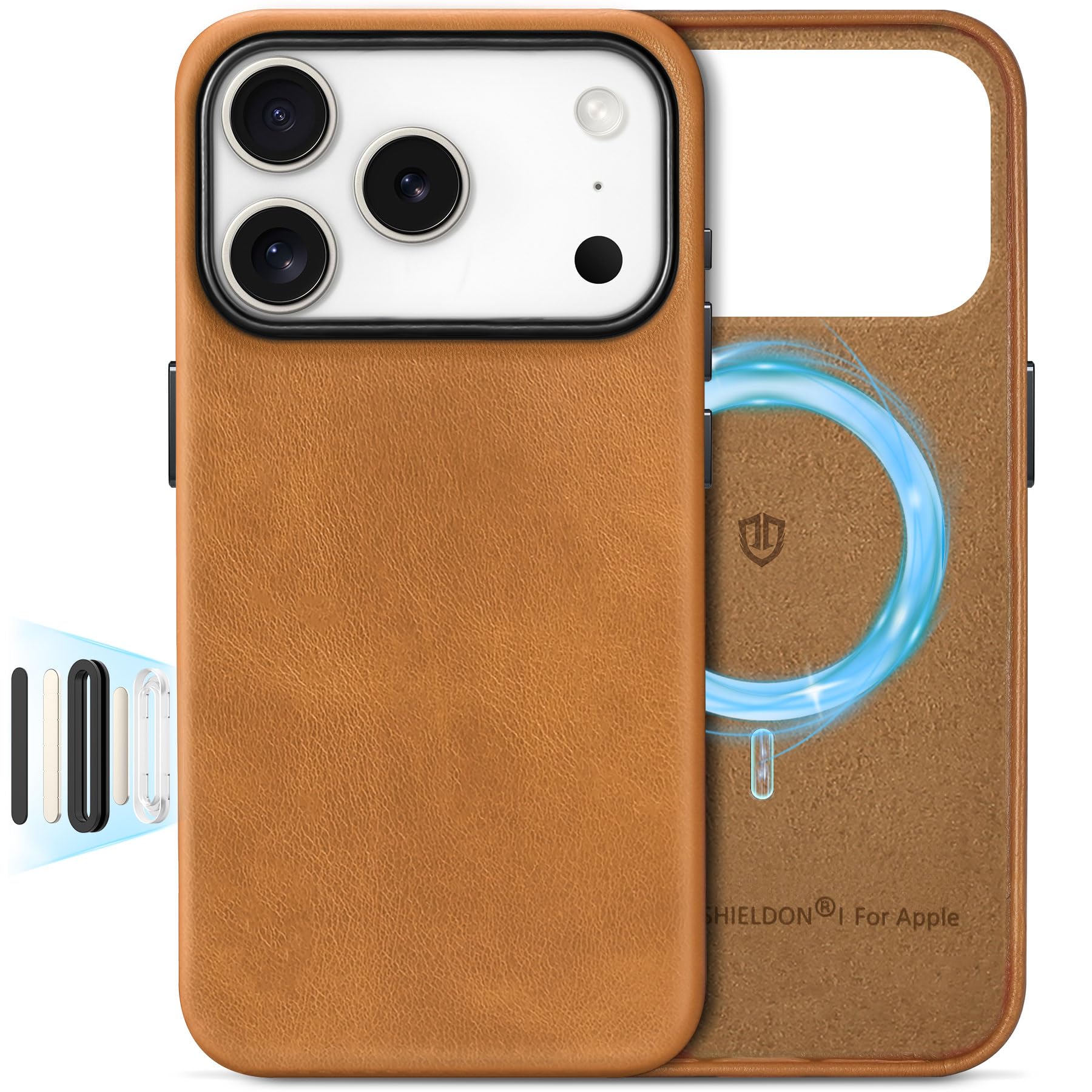 SHIELDON Leather Case for iPhone 17 Pro 6.3  2025 with [Camera Button Updated], Magnetic Wireless Charging, Slim Fit, Anti-Scrat