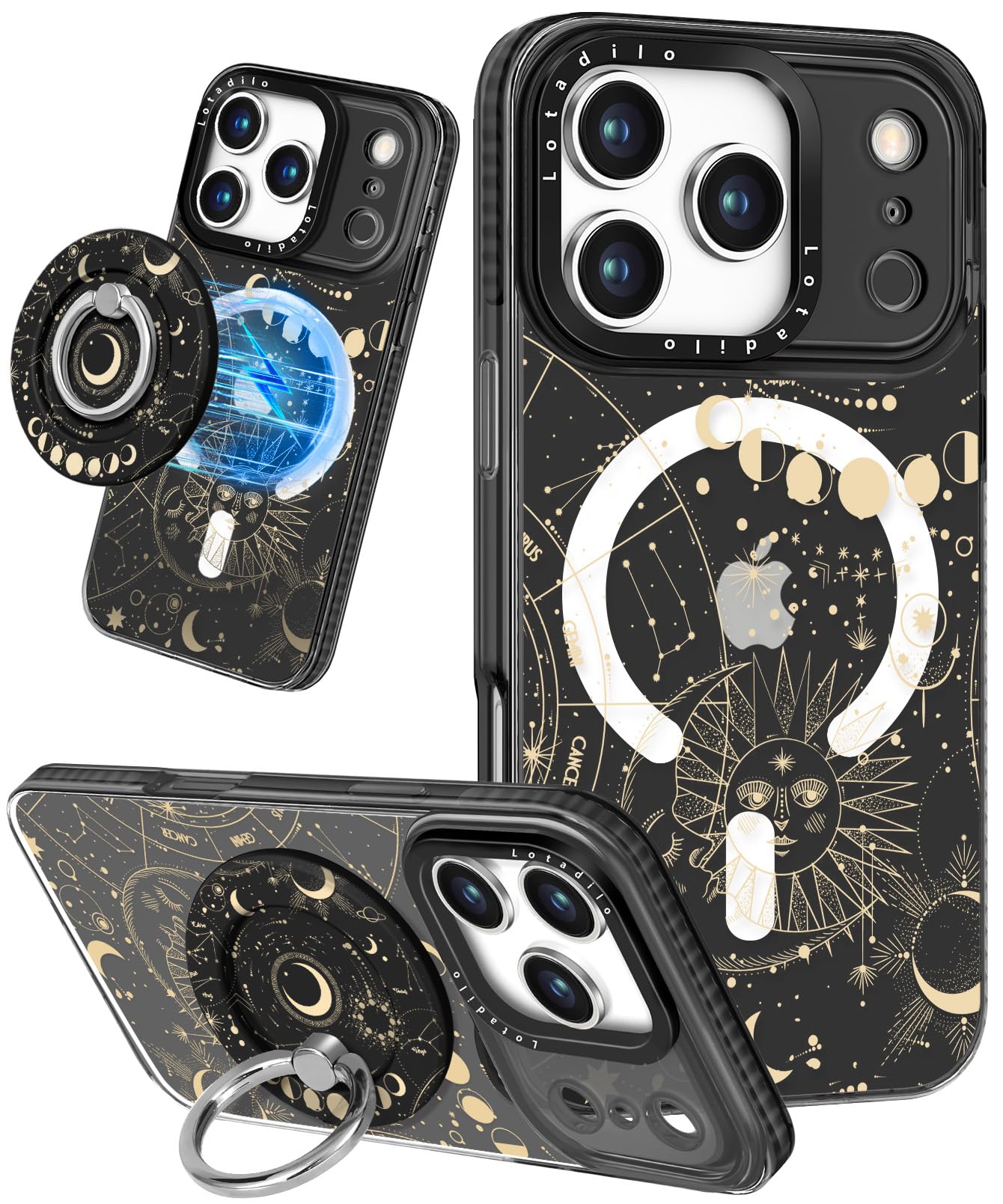 Lotadilo Case for iPhone 17 Pro Case Compatible with Magsafe Ring Holder Stand - for Women Sun Moon Design TPU Phone Cover for G