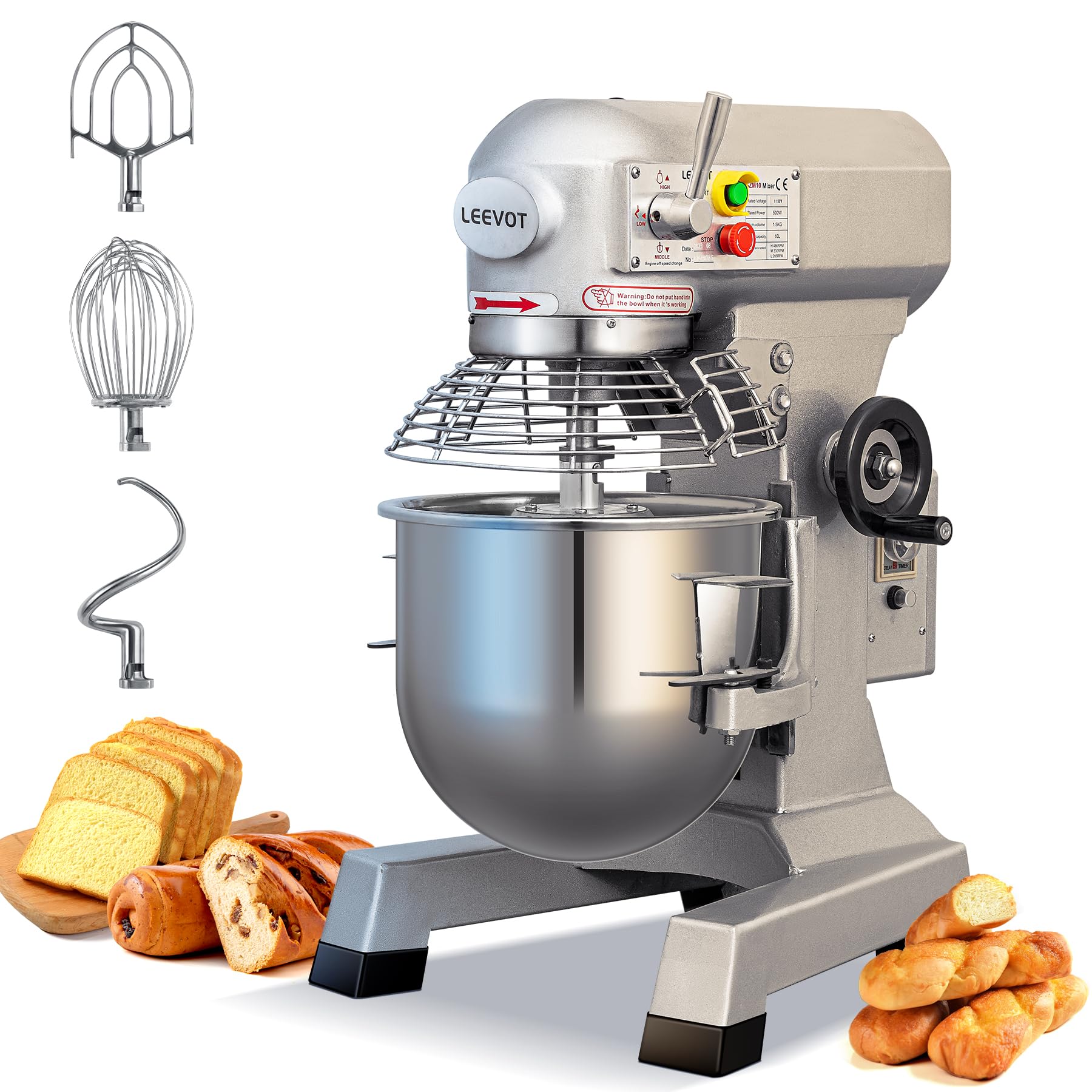 EKway Commercial Food Mixer 30Qt,1250W Commercial mixer 3-Speed Adjustable with Timing Function,Industrial Dough Mixer with Stai