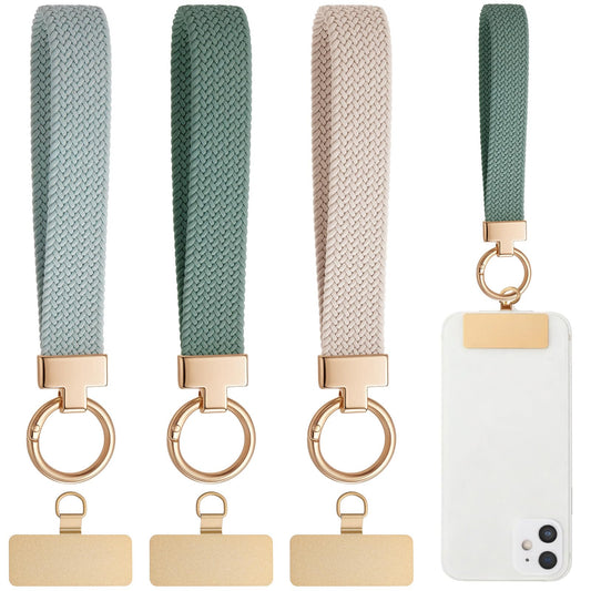 Bememo 3 Pack Phone Wrist Strap Stretchy Woven Wrist Lanyard with 3 Gold Steel Tether Tab for Women Men Wallet Phone(White, Ligh