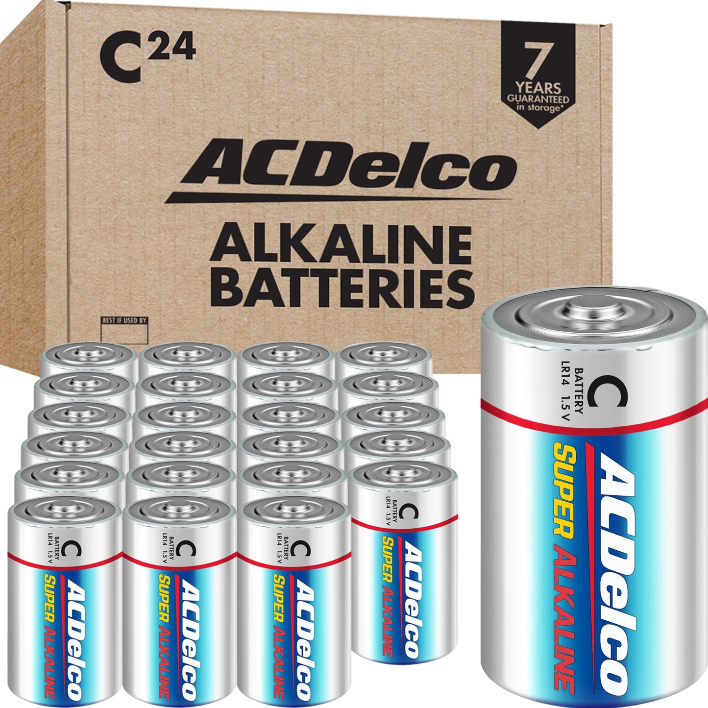 Powermax C Batteries - 24 Count, Super Alkaline, 7-Year Shelf Life, Blue, Model AC820