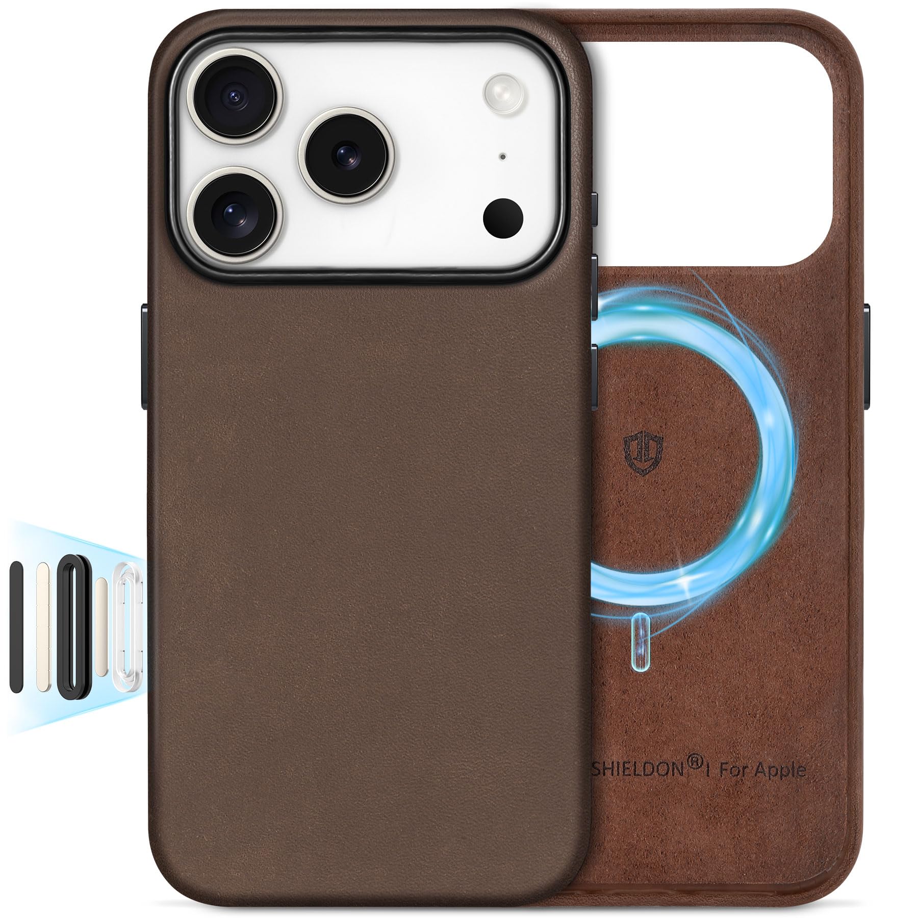 SHIELDON Top Grain Crazy Horse Leather Case for iPhone 17 Pro 6.3 2025, Compatible with Magsafe, Updated Camera Button, Slim Mag