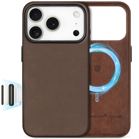 SHIELDON Top Grain Crazy Horse Leather Case for iPhone 17 Pro 6.3 2025, Compatible with Magsafe, Updated Camera Button, Slim Mag
