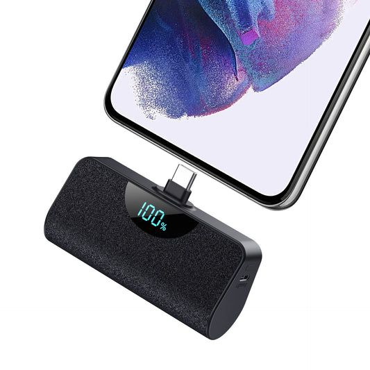 Mini Portable Charger USB-C Power Bank 5200mAh,Ultra Compact LCD Display Battery Pack Backup Charger Compatible with iPhone 16/1