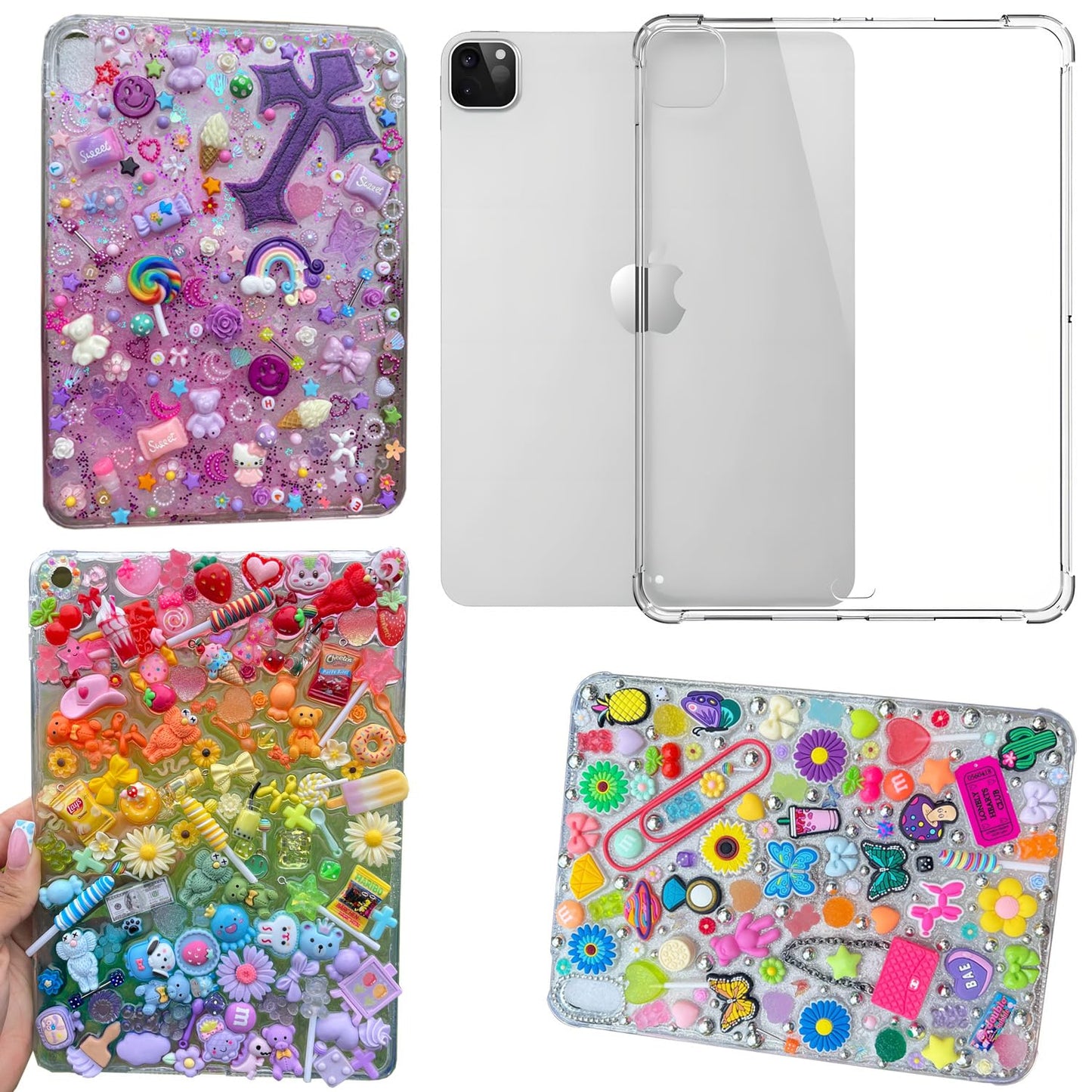 stino 5 Pack Junk Case for iPad 7th 8th 9th 10th 11th Gen Pro Air 4 5 6 7, DIY Decorative Clear Crystal Transparent Cases for Cu