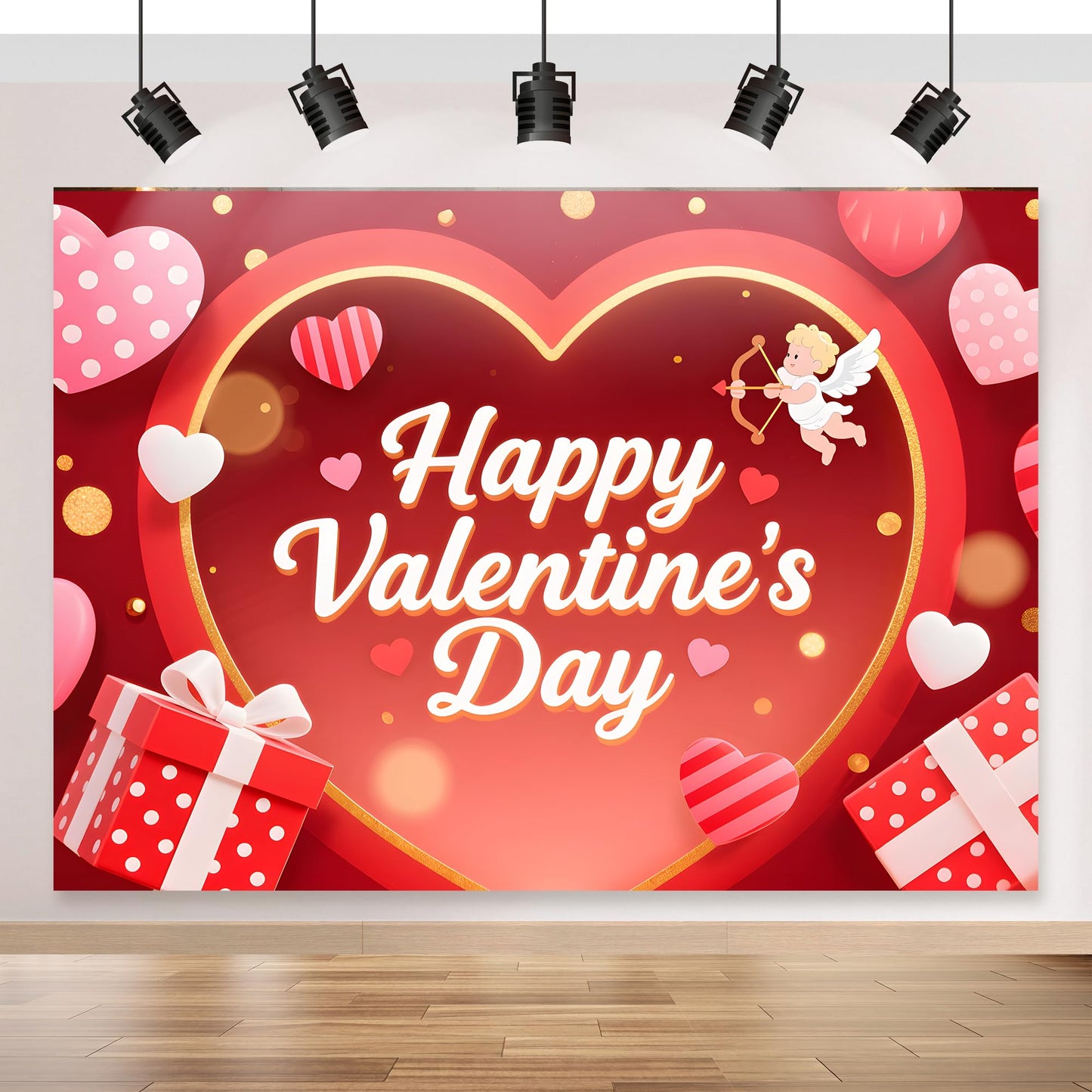 Valentines Day Backdrop 7x5ft, Polyester Red Heart Photography Backdrops, Wedding Bride Shower Proposal Confession Photo Props