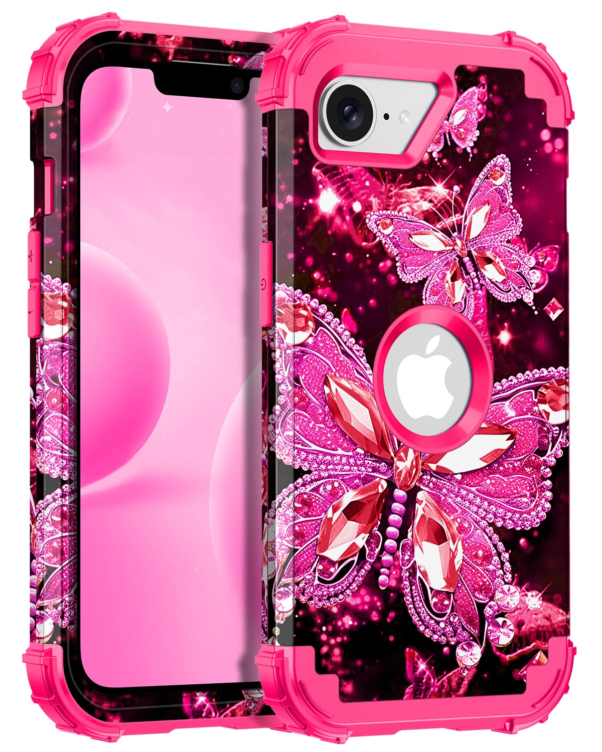 Miqala for iPhone 16e Case 2025,Glow in The Dark Three Layer Heavy Duty Shockproof Protection Hard Plastic Bumper+Soft Silicone