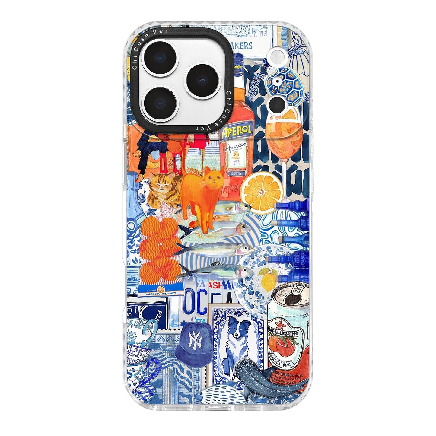 ChiCaseVer for iPhone 17 Pro Pro Max Case, Mediterranean Aperol Collage Pattern with Cats, Military-Grade Drop Protection, Playf