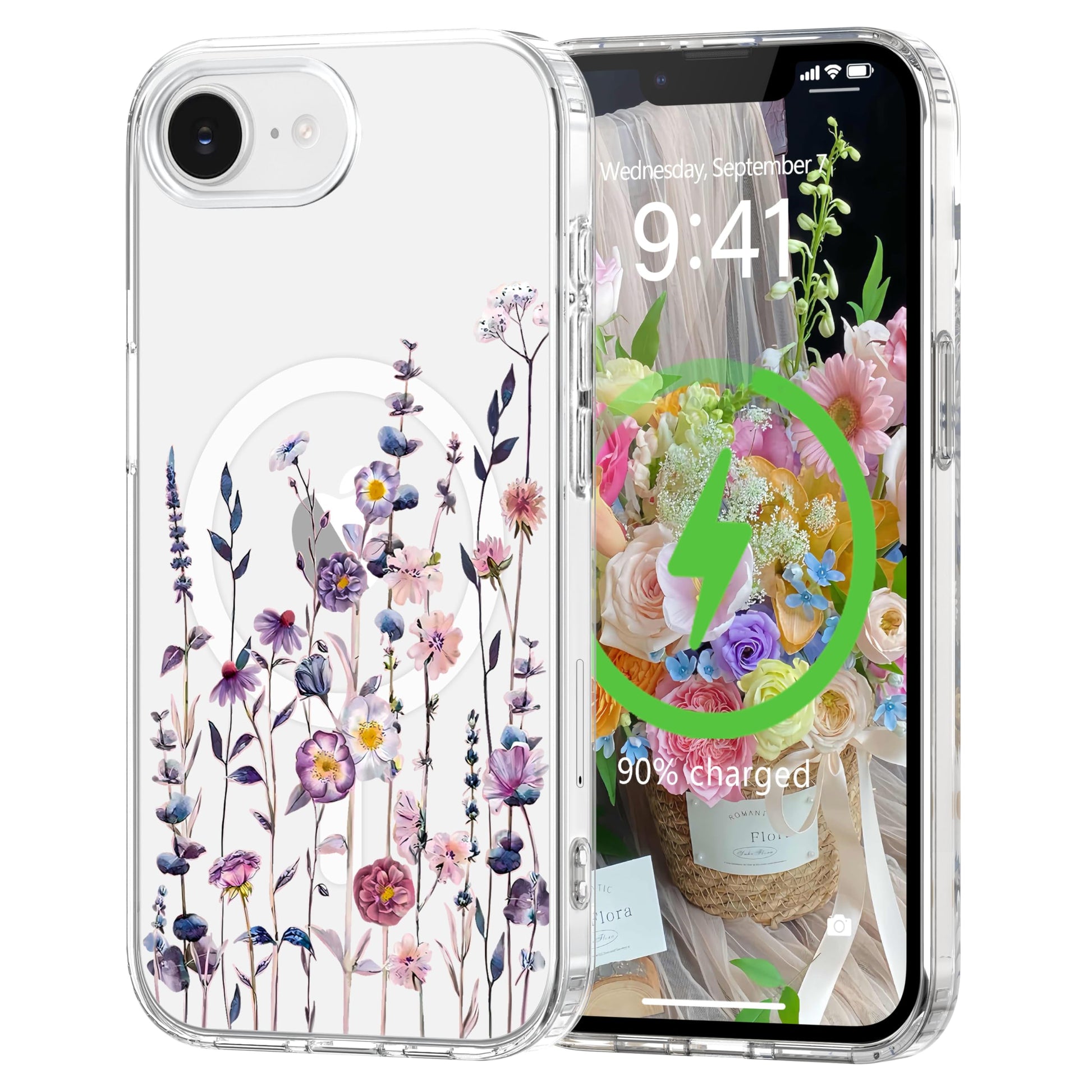L-FADNUT for iPhone 16e Case [Compatible with Magsafe], Cute Flower Girls Women Clear Case Silicone Shockproof Protective Cover