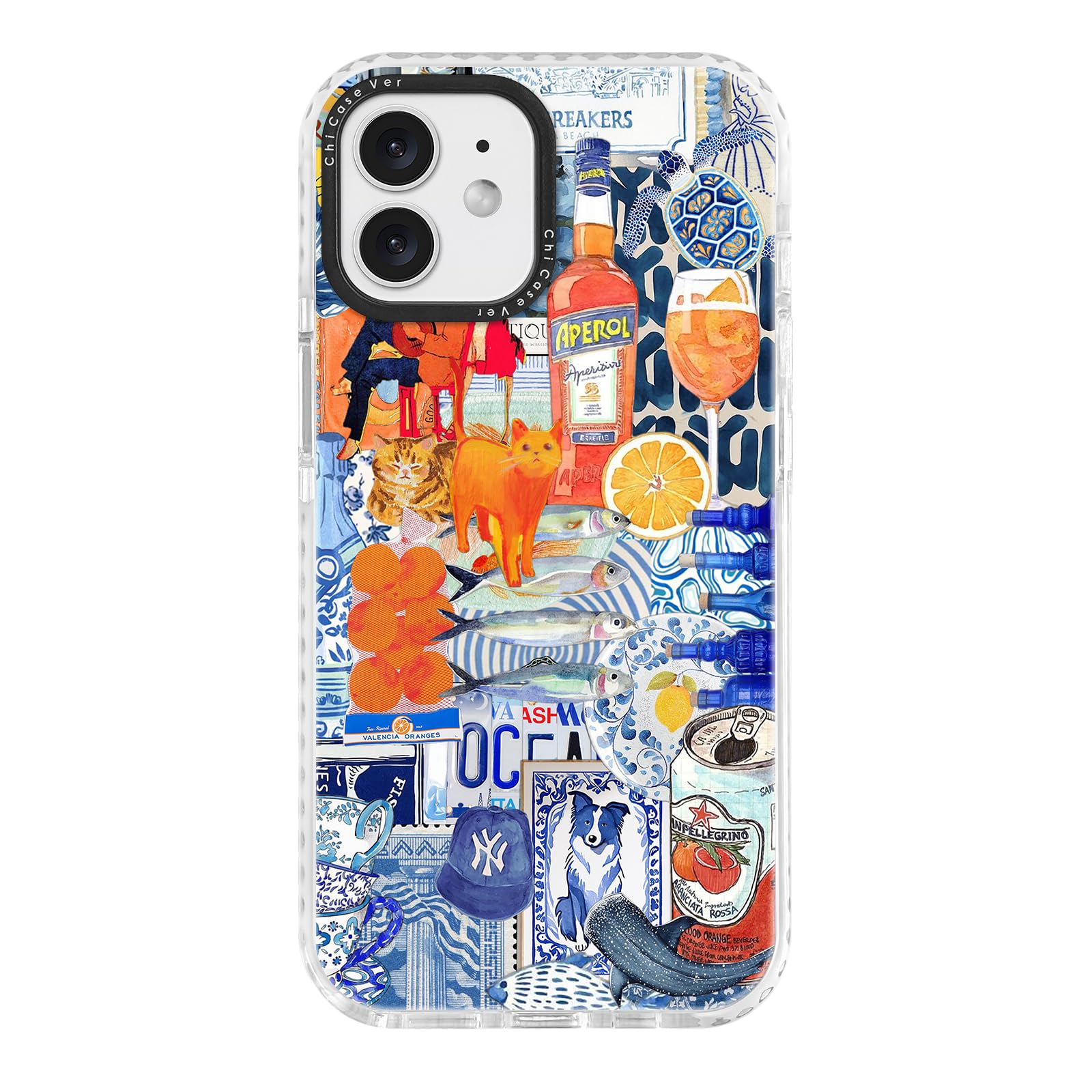 ChiCaseVer for iPhone 11 Case, Mediterranean Aperol Collage Pattern, Military-Grade Drop Protection, Playful Coastal Soft Slim T