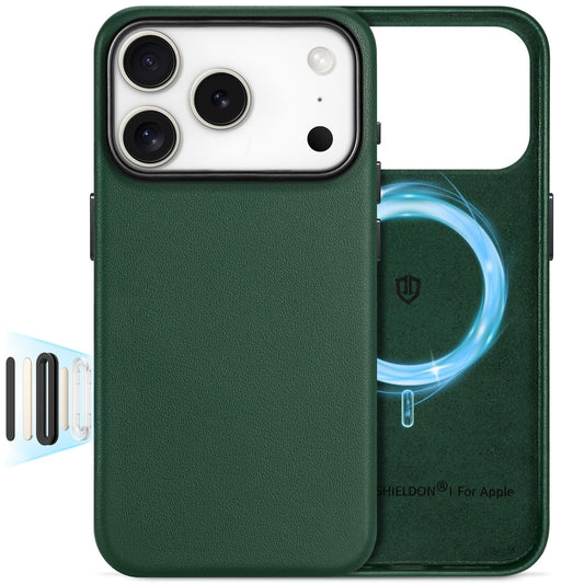 SHIELDON Genuine Leather Case for iPhone 17 Pro 6.3  2025 | Compatible with Magsafe, Camera Button Updated, Magnetic Wireless Ch