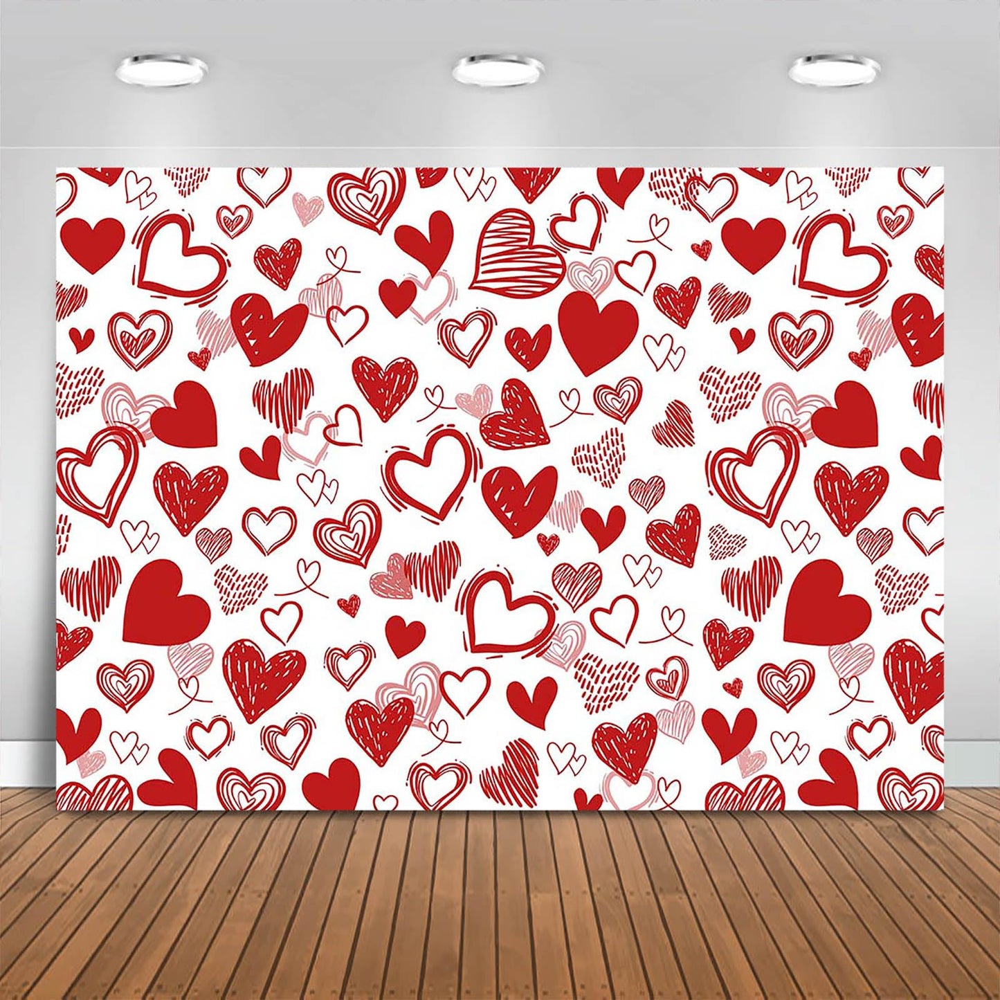 Fitumiw Valentines Heart Backdrop Romantic Love Hearts Valentines Day Party Decorations Background Banner Photo Booth Props (Red