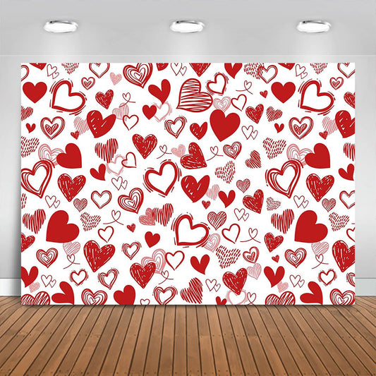 Fitumiw Valentines Heart Backdrop Romantic Love Hearts Valentines Day Party Decorations Background Banner Photo Booth Props (Red