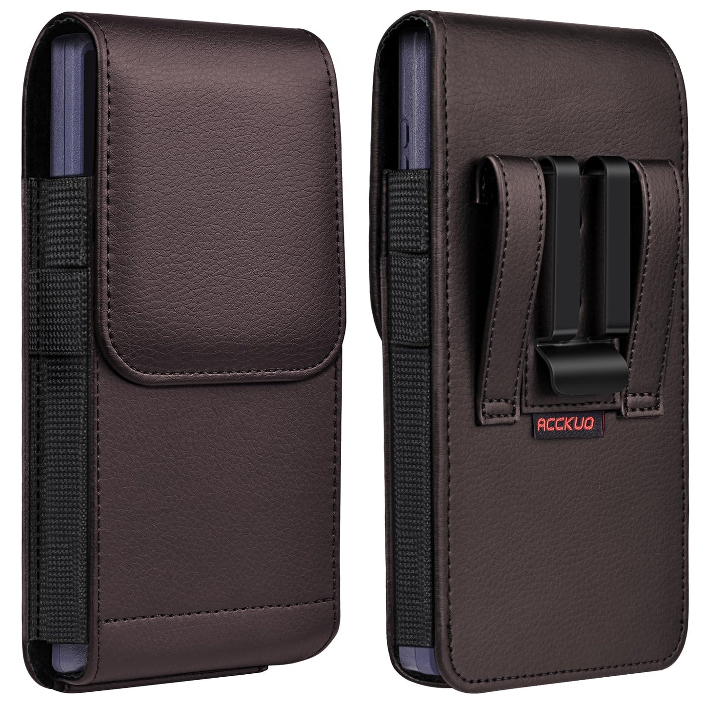 ACCKUO Leather Phone Holster with Strong Metal Belt Clip and Magnetic Closure Compatible with iPhone 16/15/14/13/12 Pro and Non-