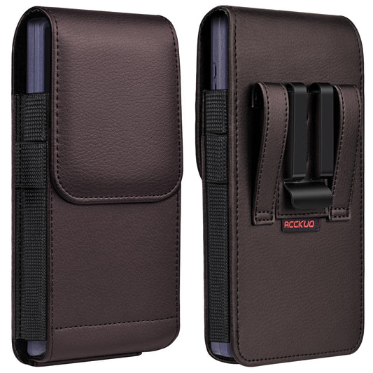 ACCKUO Leather Phone Holster with Strong Metal Belt Clip and Magnetic Closure Compatible with iPhone 16/15/14/13/12 Pro and Non-